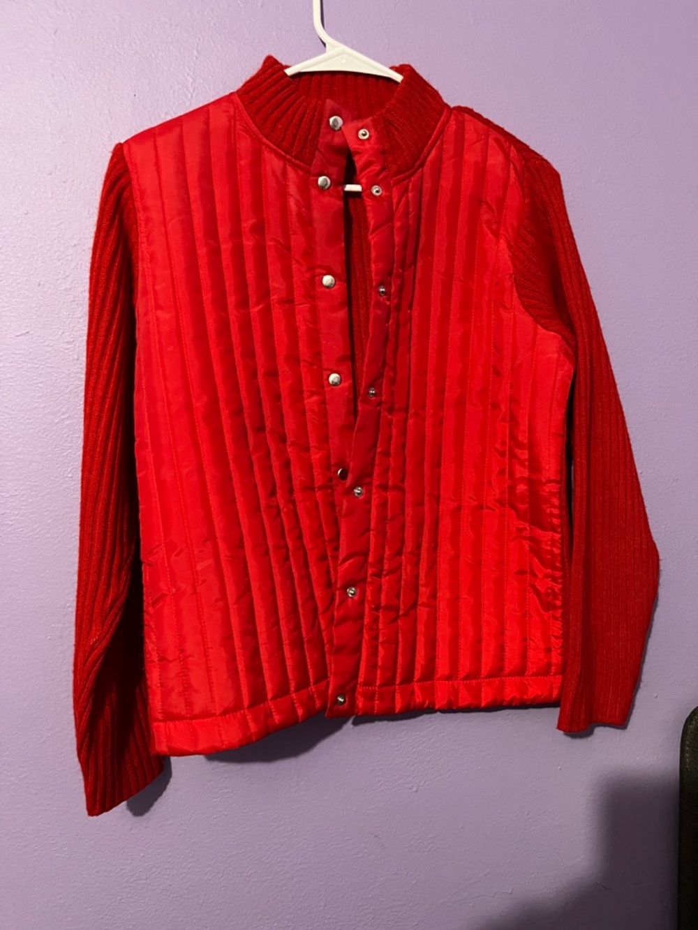 Red Quilted Knit Sleeve Jacket - Unbranded